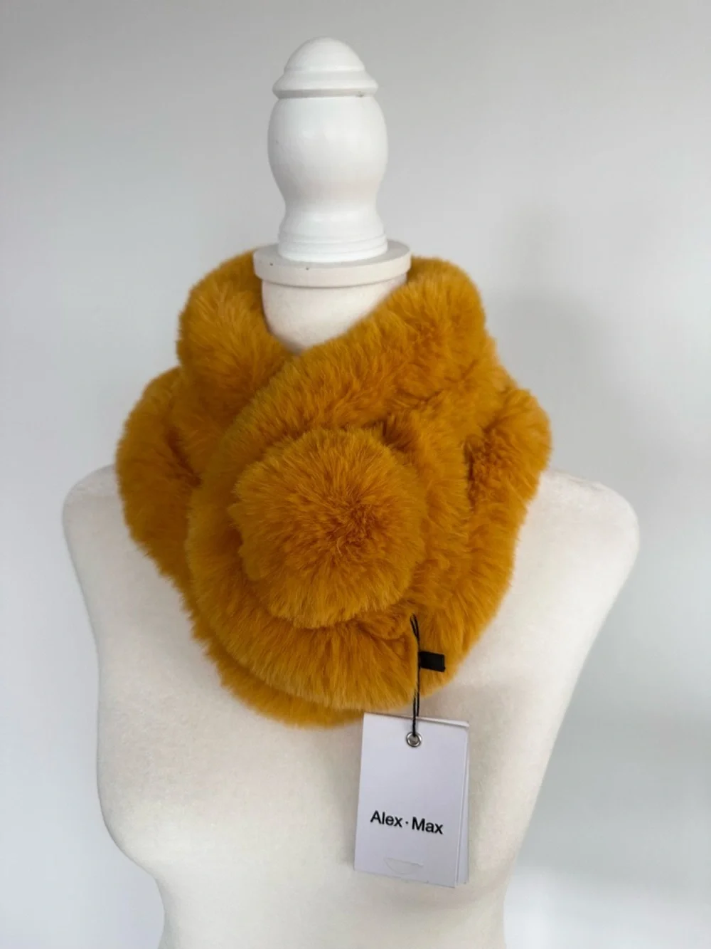Alex Max Faux Fur  Marigold Neck Warner Scarf With Pompom Closure NWT